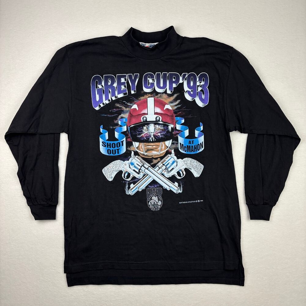 1993 Grey Cup CFL Shoot Out at McMahon Long Sleeve Mock Neck Graphic Tee Med NWT
